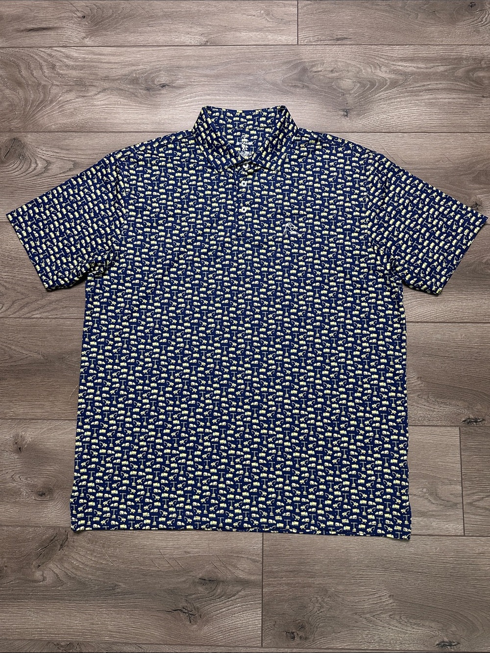 Rhoback Construction Print Short Sleeve Performance Golf Polo Navy Blue XL